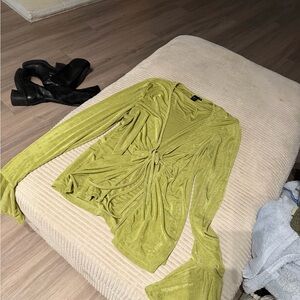 Lime Green Long Sleeve Tie-Front Top